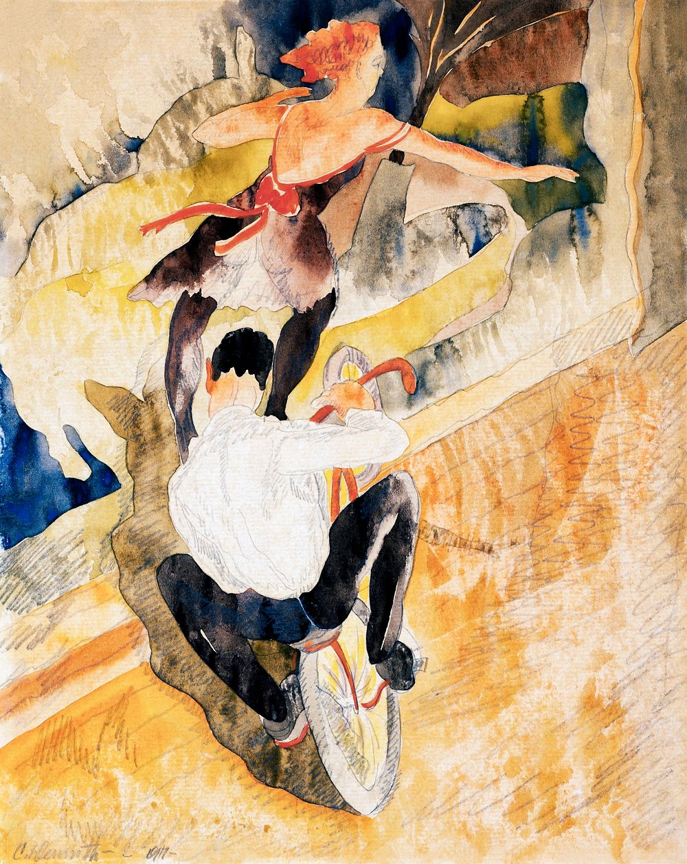 Bicycle Acrobats (1917) by Charles Demuth. Original from Barnes Foundation. Digitally enhanced by rawpixel.