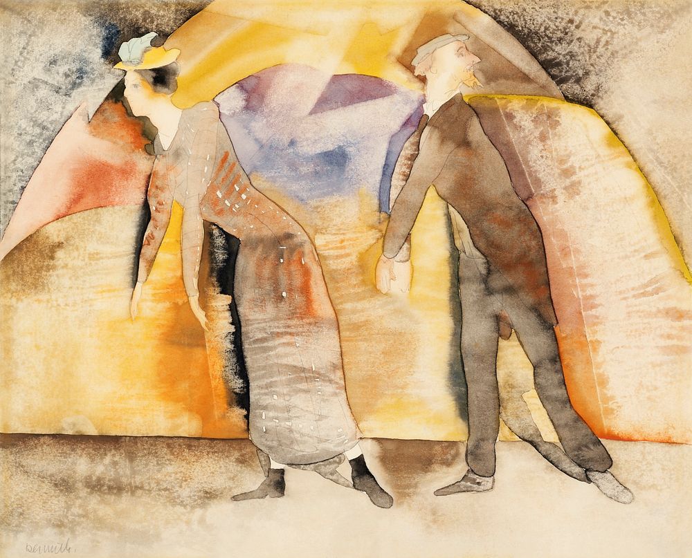 In Vaudeville: Woman and Man on Stage (1917) painting in high resolution by Charles Demuth. Original from The Barnes…