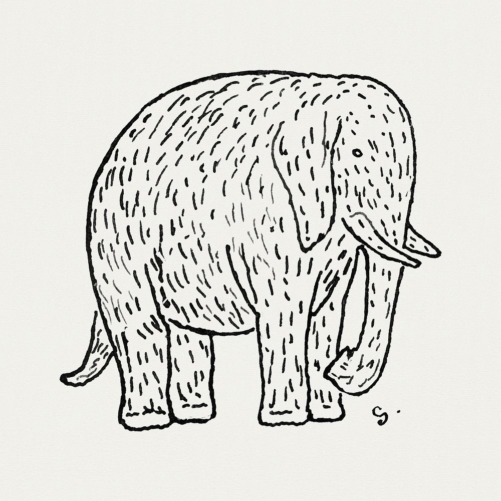 Elephant (ca. 1891&ndash;1941) drawing in high resolution by Leo Gestel. Original from The Rijksmuseum. Digitally enhanced…