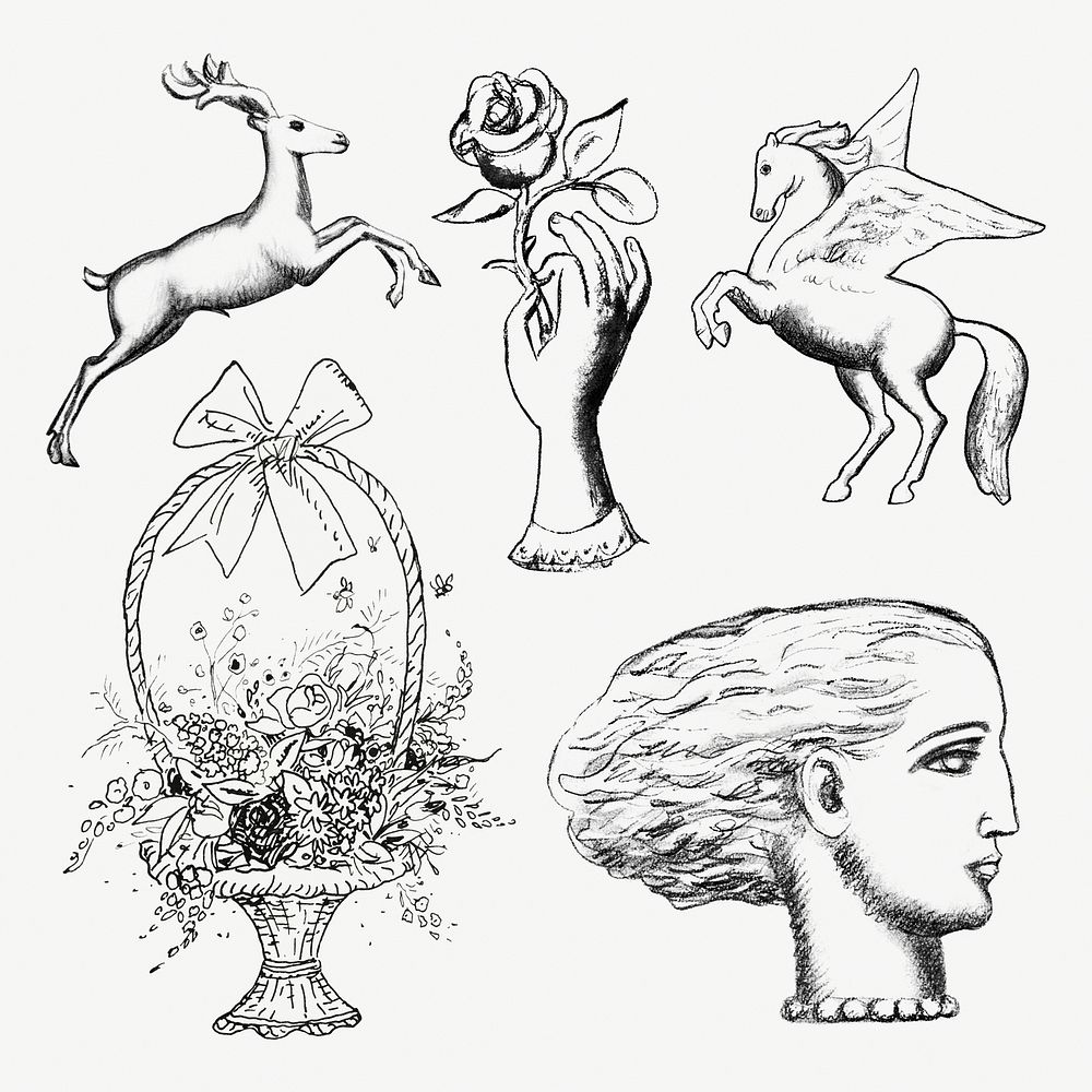 Vintage element psd hand drawn illustration set, remixed from artworks from Leo Gestel