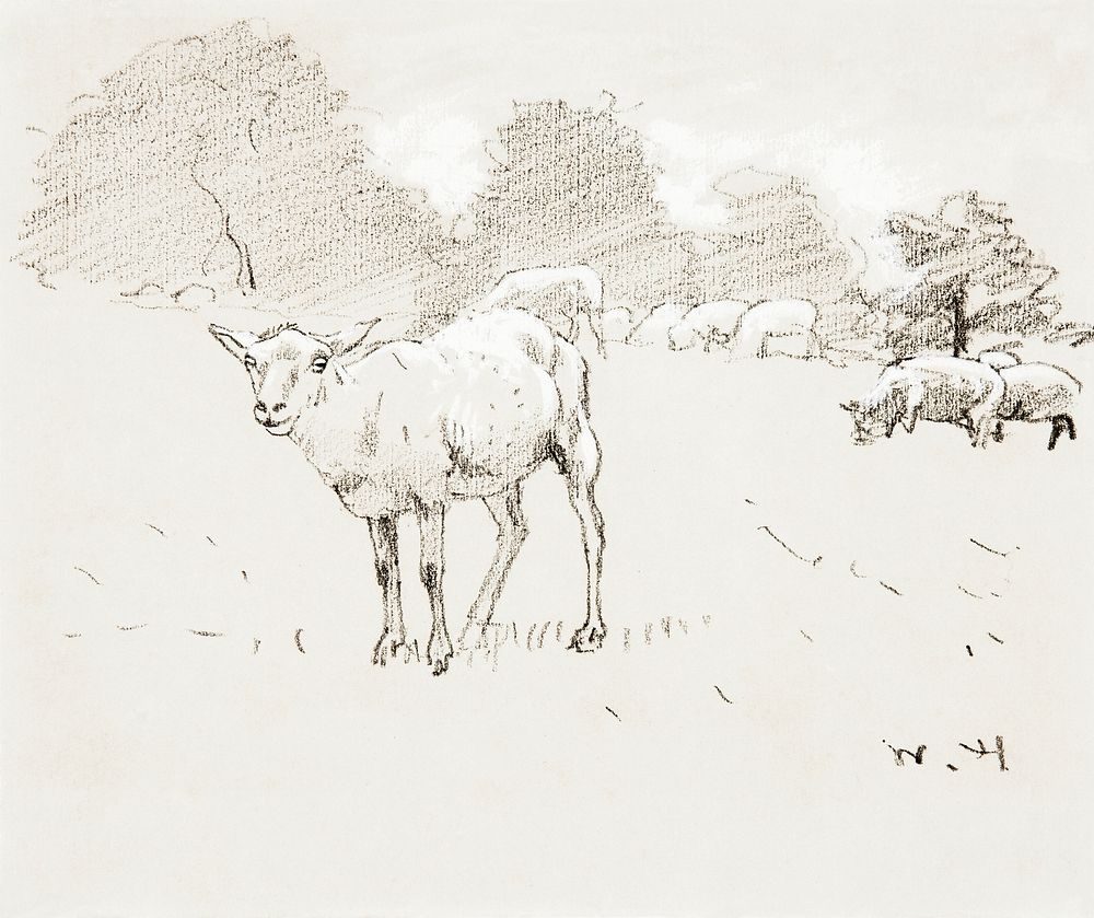 Sheep Grazing in a Field (1878) by Winslow Homer. Original from The Smithsonian. Digitally enhanced by rawpixel.