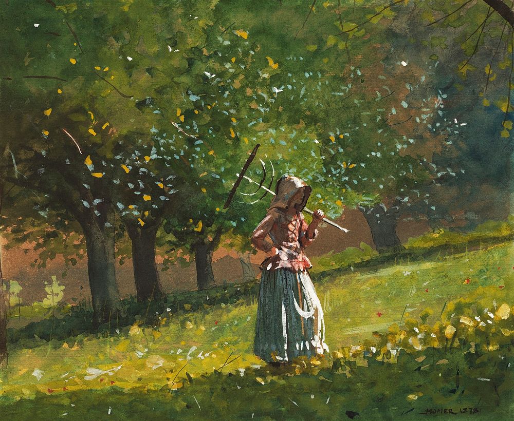 Girl with Hay Rake (1878) by Winslow Homer. Original from The National Gallery of Art. Digitally enhanced by rawpixel.