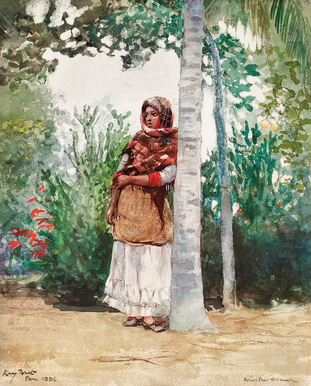Under a Palm Tree (1886) by Winslow Homer. Original from The National Gallery of Art. Digitally enhanced by rawpixel.
