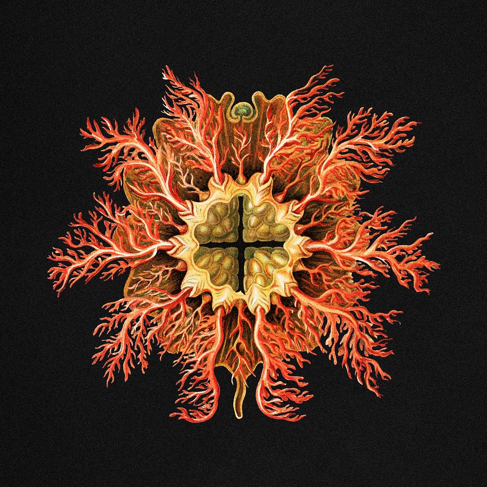 Colorful vintage tunicate marine life illustration