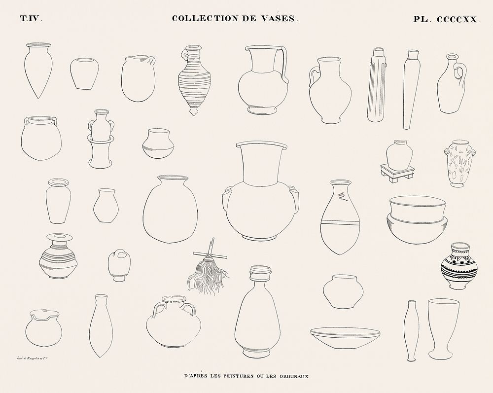 Collection of vases from the paintings or originals from Monuments de l'&Eacute;gypte et de la Nubie (1835&ndash;1845) by…