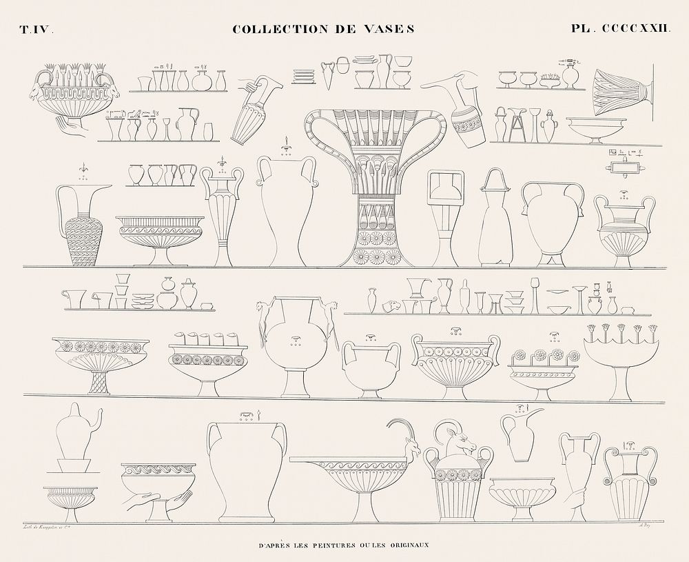 Collection of vases from the paintings or originals from Monuments de l'&Eacute;gypte et de la Nubie (1835&ndash;1845) by…