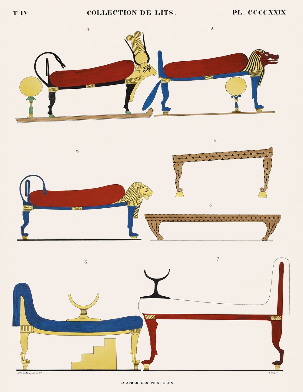 Bed collection from the paintings from Monuments de l'&Eacute;gypte et de la Nubie (1835&ndash;1845) by Jean Fran&ccedil;ois…