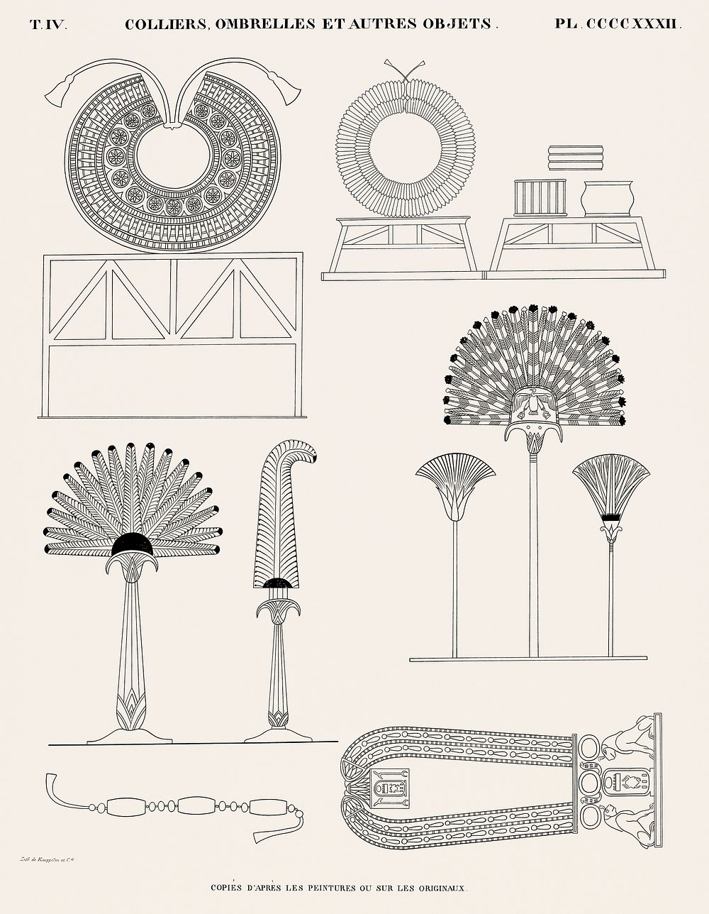 Vintage illustration of Necklaces, umbrellas and other objects