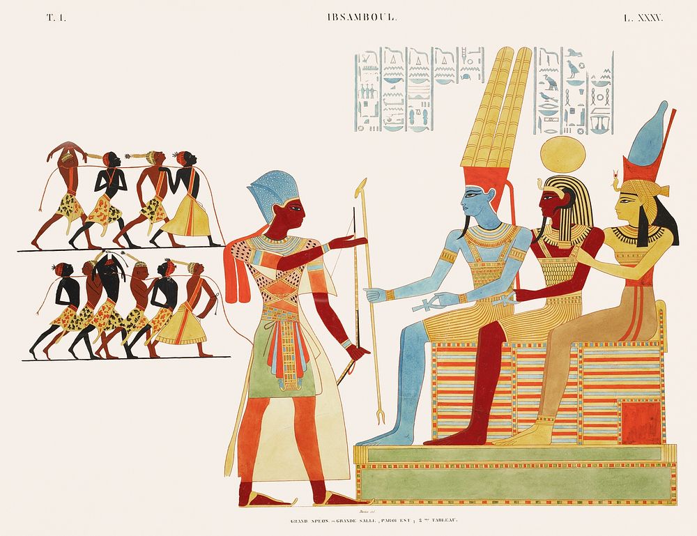 Great speos: Great hall, east wall. Second painting from Monuments de l'&Eacute;gypte et de la Nubie (1835&ndash;1845) by…