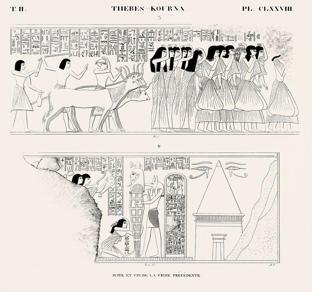 Vintage illustration of Continuation and end of the previous frieze from Monuments de l'égypte et de la Nubie.