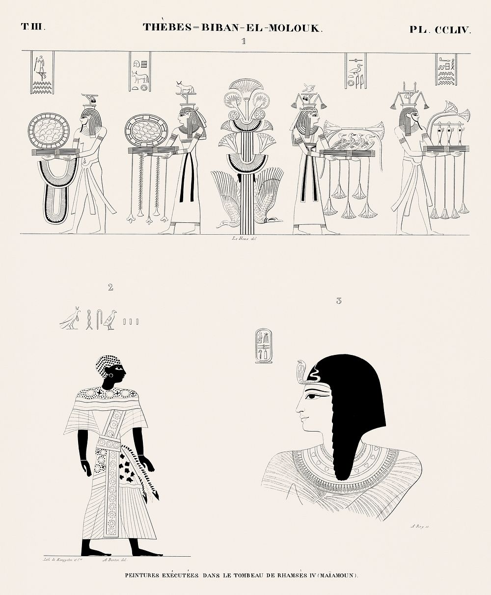 Vintage illustration of Paintings executed in the tomb of Ramses IV.
