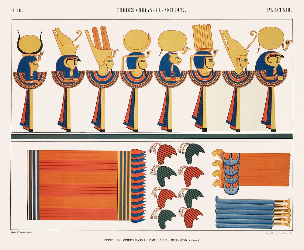 Paintings copied from the tomb of Ramses IV (Maimonides) from Monuments de l'&Eacute;gypte et de la Nubie (1835&ndash;1845)…