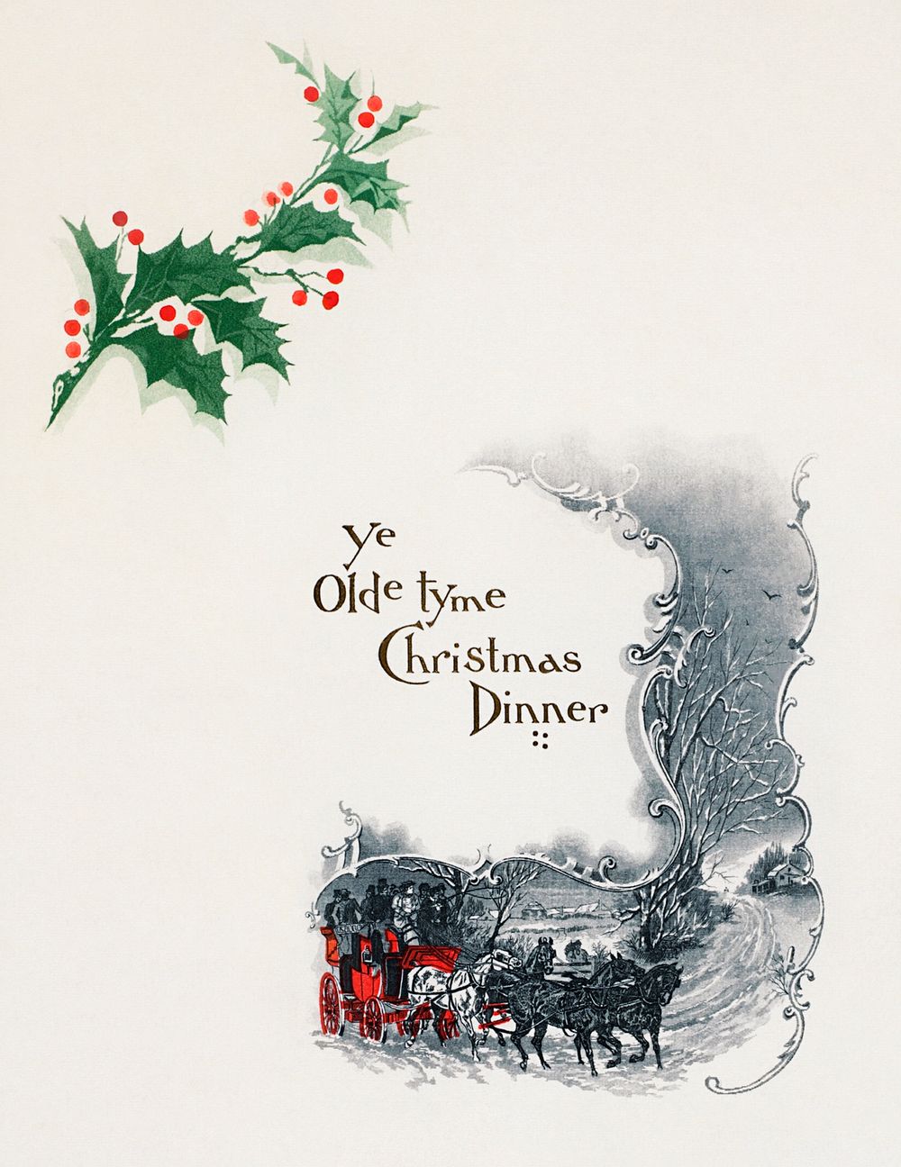 Christmas menu featuring a horse carriage from a Christmas dinner held by Logan house at Altoona, PA from (1898) The…