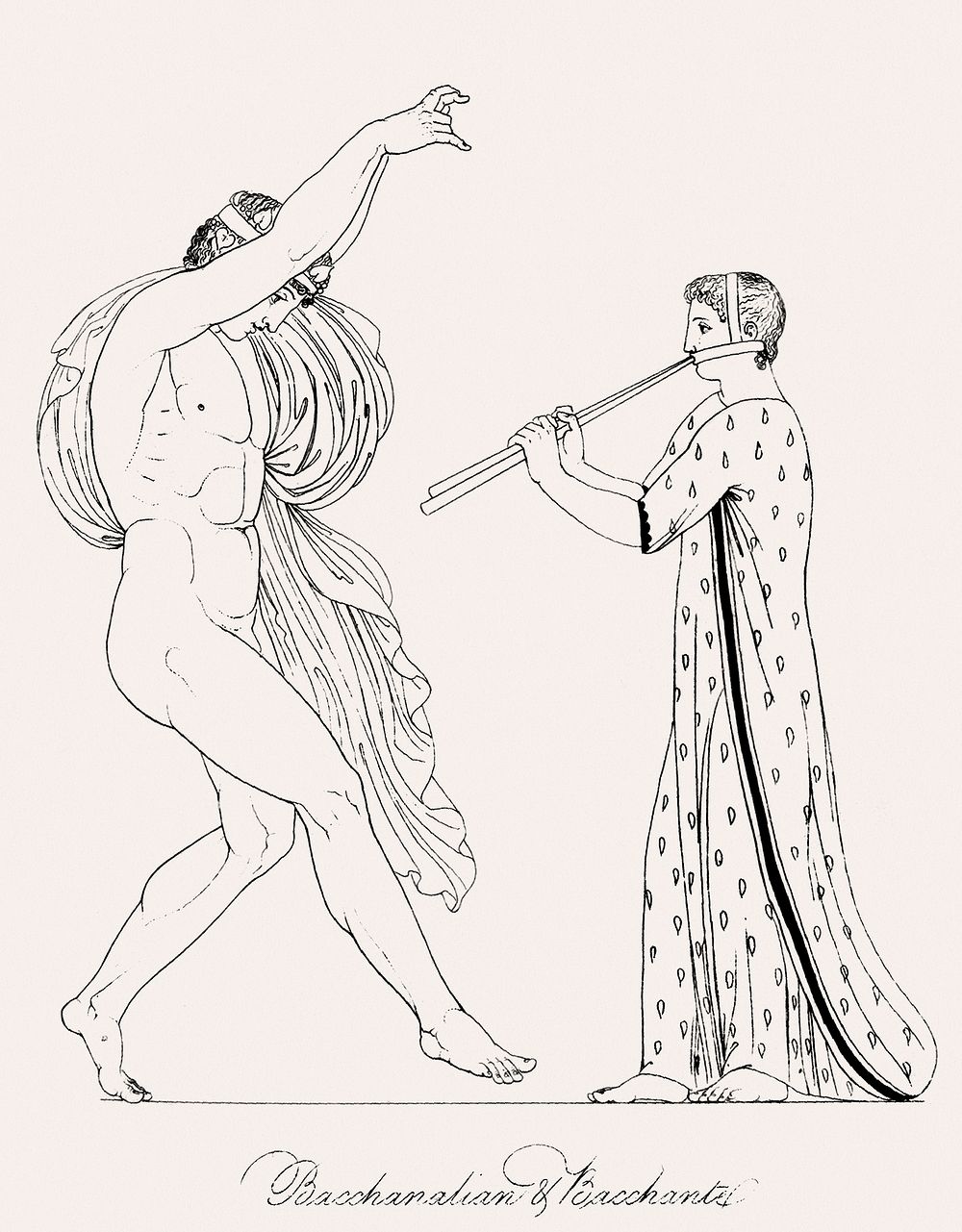 Vintage illustration of Bacchanalian & bacchante