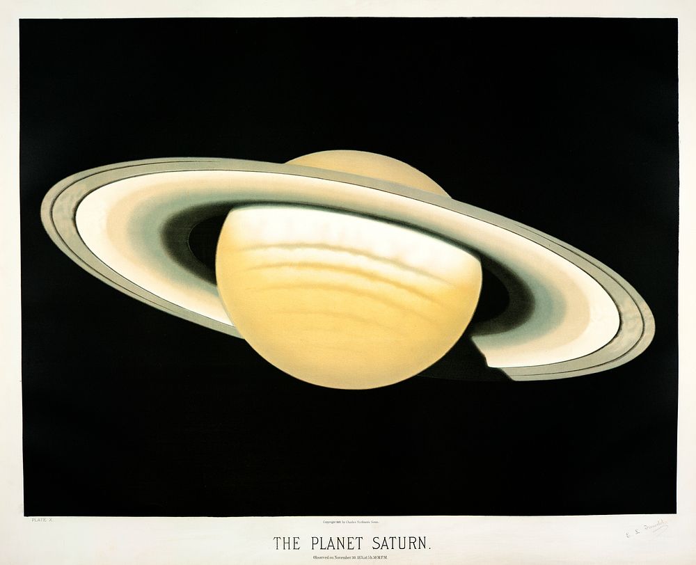 The planet Saturn from the Trouvelotastronomical drawings (1881-1882) by E. L. Trouvelot (1827-1895)