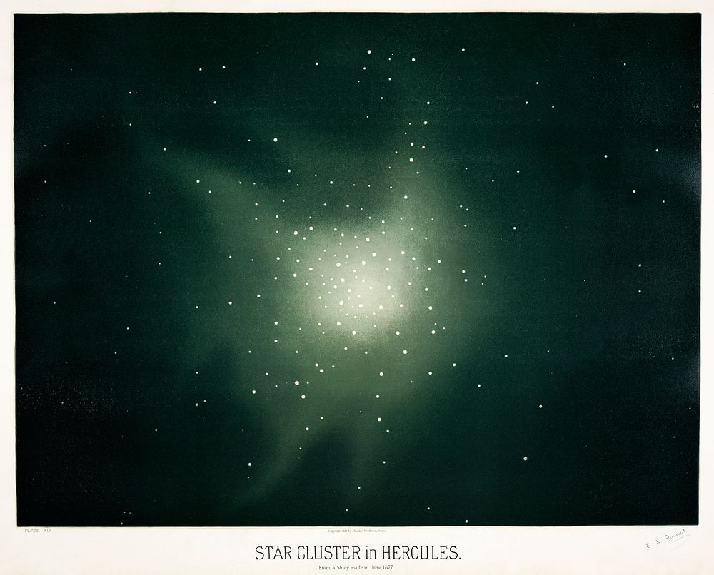 Star clusters in Hurcules from the Trouvelot
astronomical drawings (1881-1882) by E. L. Trouvelot (1827-1895)