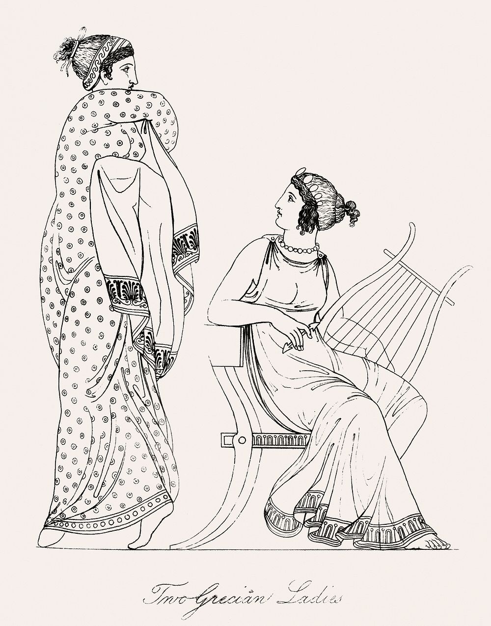 Two Grecian ladies from An illustration of the Egyptian, Grecian and Roman costumes by Thomas Baxter (1782&ndash;1821).…