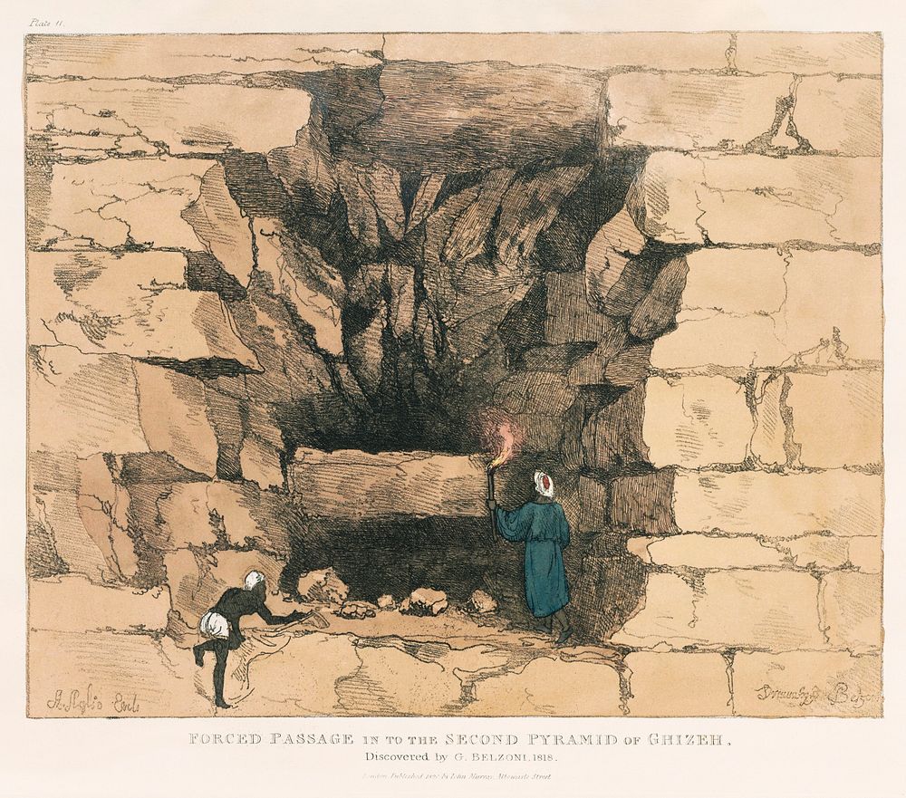 Plate 11 : False Passage towards the centre of the Pyramid by Giovanni Battista Belzoni (1778-1823) from Plates illustrative…