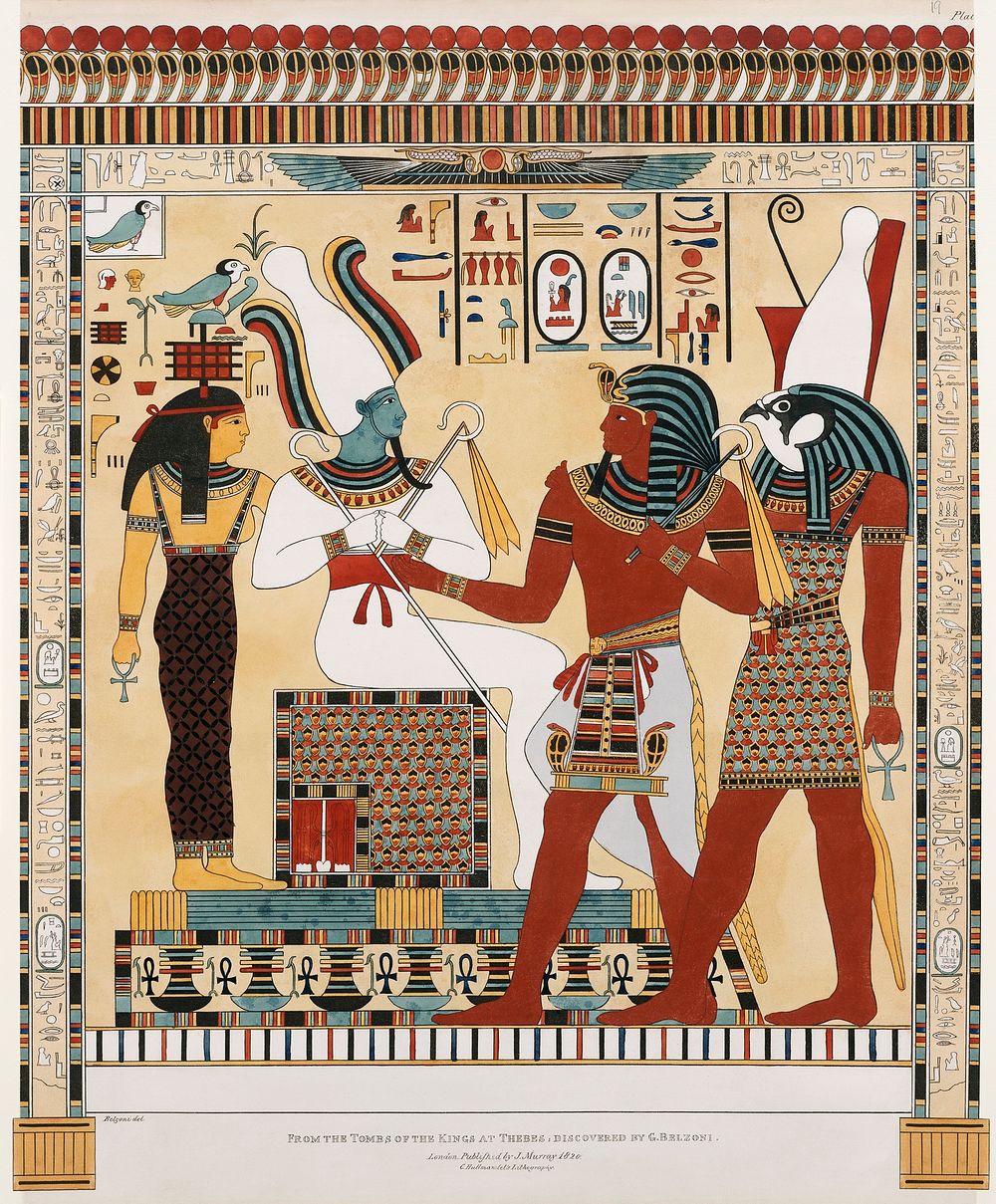 Tableau of Figures, large as life, in the Tomb of Psammuthis illustration from the kings tombs in Thebes by Giovanni…
