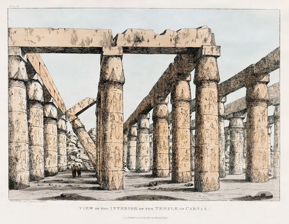 Plate 31 Interior of the Temple in Carnak illustration from the kings tombs in Thebes by Giovanni Battista Belzoni (1778…