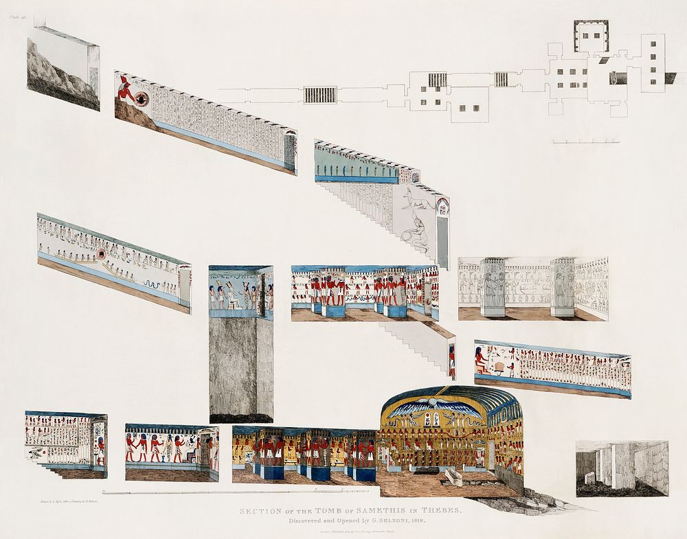 Section of the great Tomb of Psammuthis illustration from the kings tombs in Thebes by Giovanni Battista Belzoni (1778-1823)…