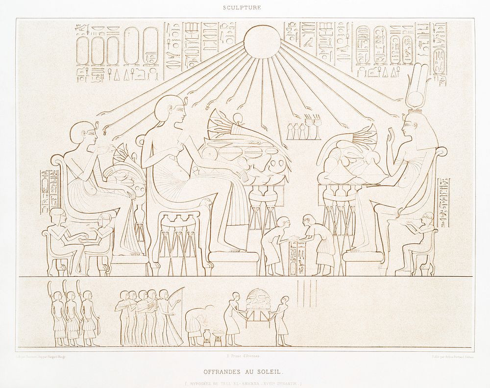 Sacrifice to the Sun from Histoire de l'art &eacute;gyptien (1878) by &Eacute;mile Prisse d'Avennes. Original from The New…