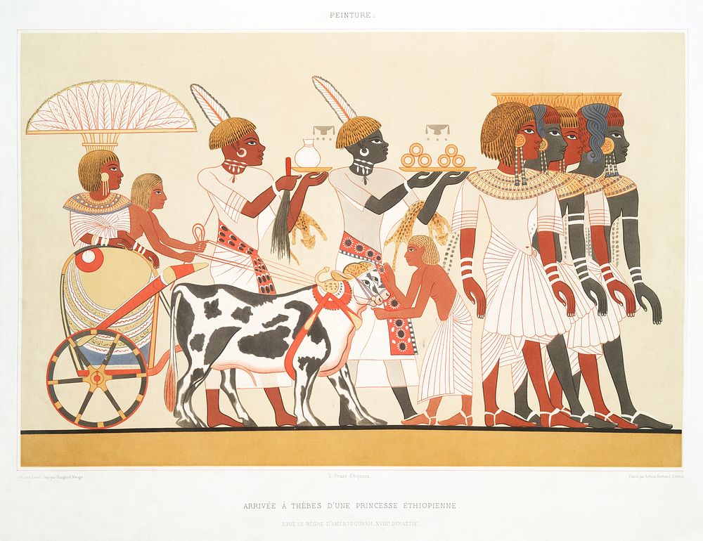 Ethiopian princess arrival Thebes from Histoire de l'art &eacute;gyptien (1878) by &Eacute;mile Prisse d'Avennes. Original…