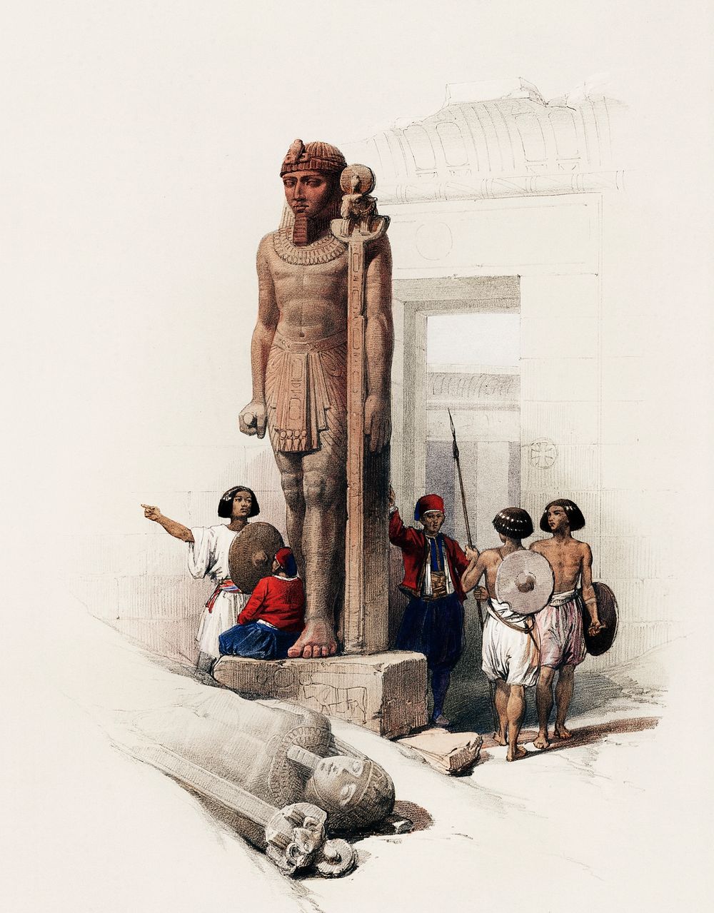 Colossus in front of Temple of Wady Saboua Nubia illustration by David Roberts (1796&ndash;1864). Original from The New York…