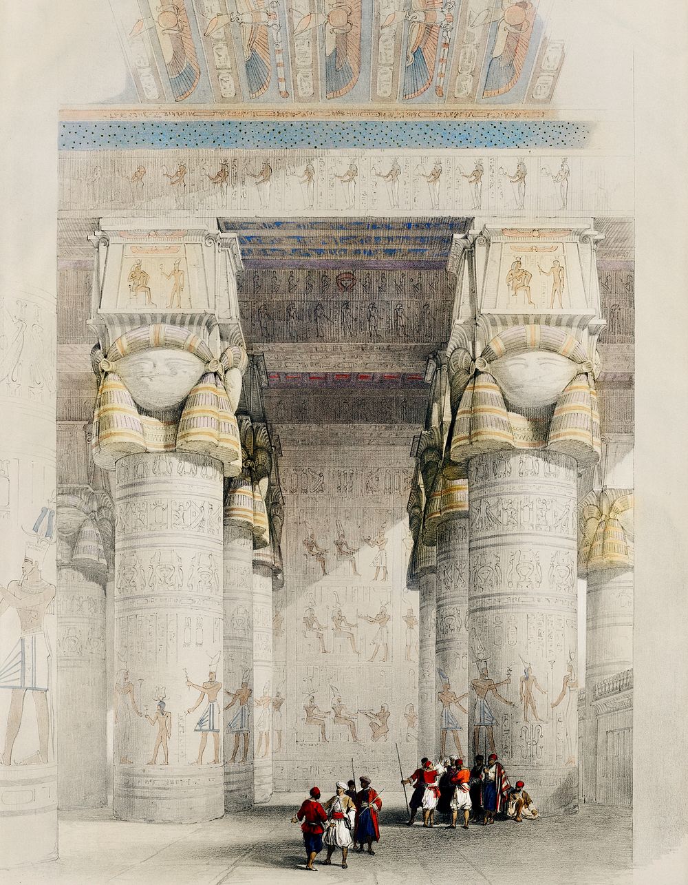 View from under the portico of the Temple of Dendera (Dandara) illustration by David Roberts (1796&ndash;1864). Original…