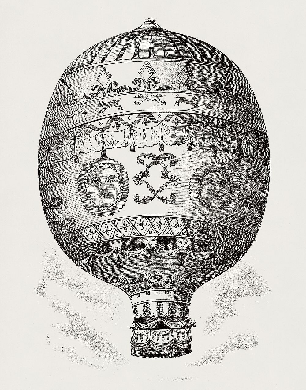 Vintage illustration of Montgolfier's balloon