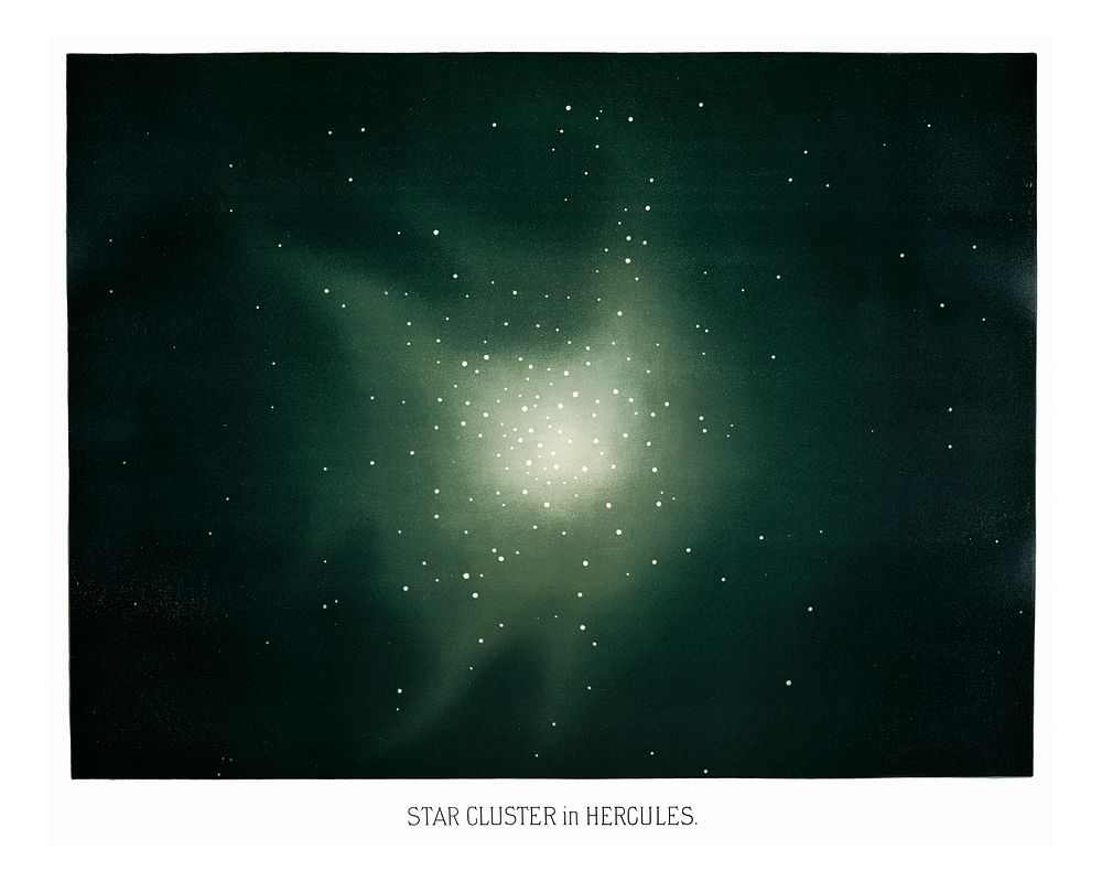 Star clusters in Hurcules from the Trouvelot illustration wall art print and poster.