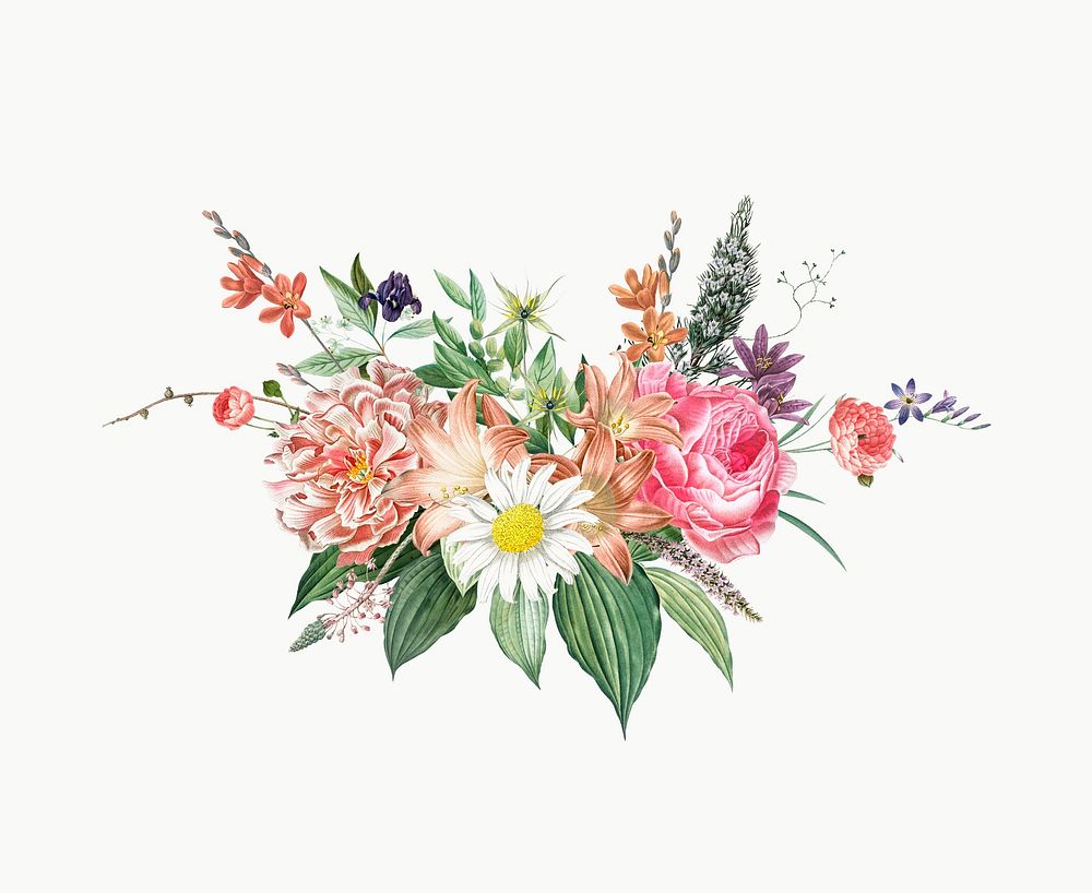 Colorful blooming vintage flowers illustration