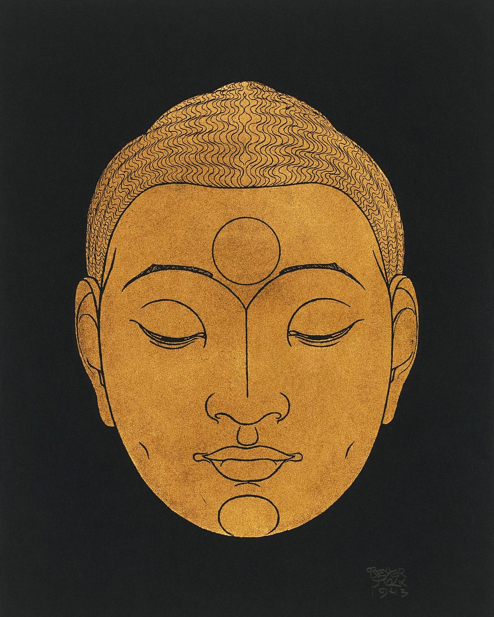 Head of Buddha (1943) print in high resolution by Reijer Stolk. Original from the Rijksmuseum. Digitally enhanced by…