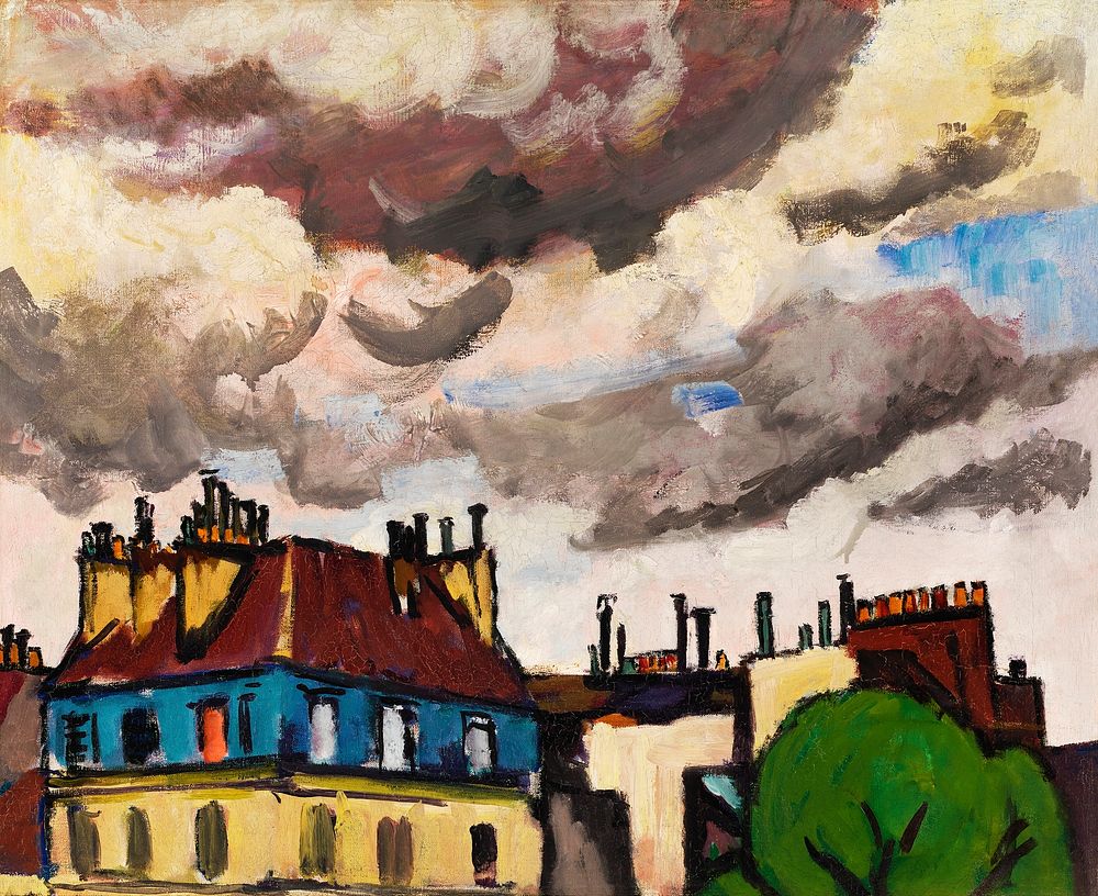Rooftops and Clouds, Paris (1910&ndash;1912) painting in high resolution by Henry Lyman Sayen. Original from the Smithsonian…