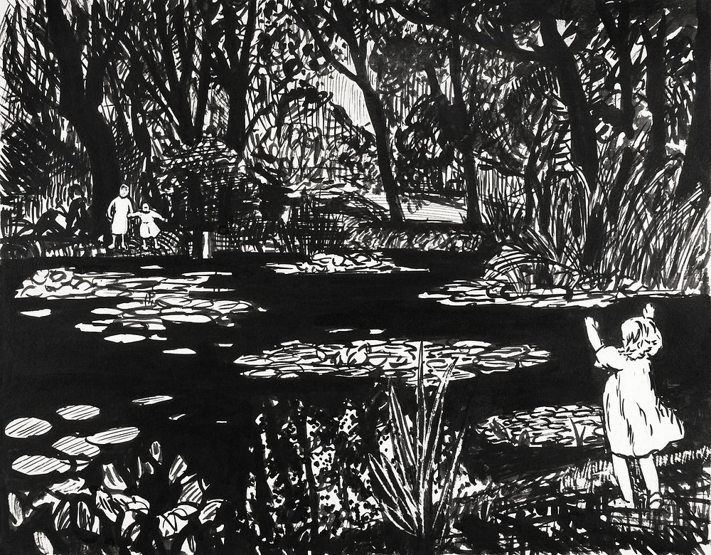 Lily Pond drawing in high resolution by Henry Lyman Sayen (1875&ndash;. Original from the Smithsonian Institution. Digitally…