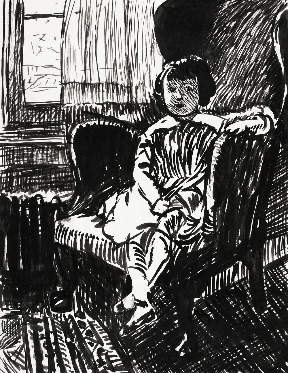 Girl Seated in Chair (ca.1917&ndash;1918) drawing in high resolution by Henry Lyman Sayen. Original from the Smithsonian…