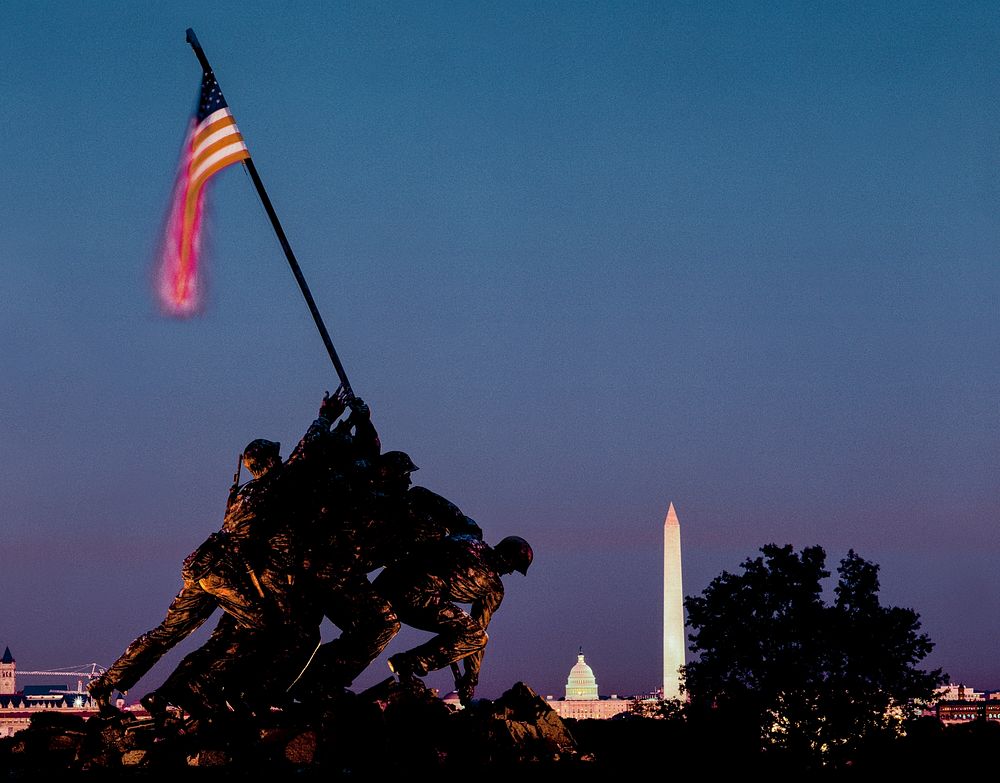 Iwo Jima Memorial at Dusk. Original image from Carol M. Highsmith&rsquo;s America, Library of Congress collection. Digitally…
