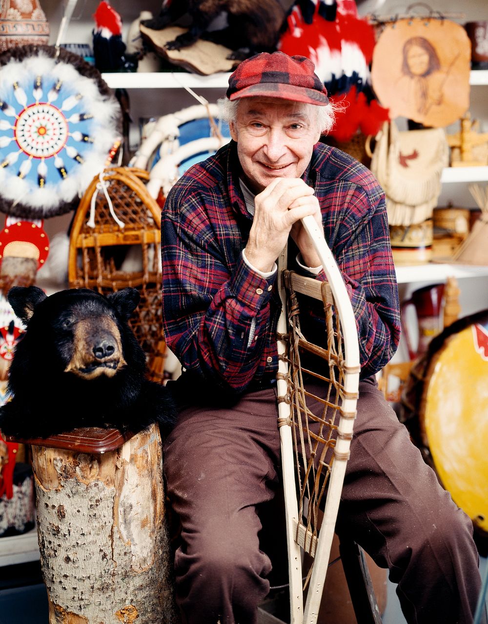 Treffle Bolduc poses with the snowshoes he makes by hand. Original image from Carol M. Highsmith&rsquo;s America, Library of…