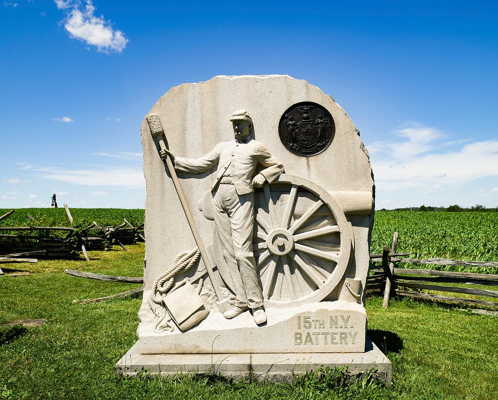 The 15th New York Battery monument at Gettysburg National Military Park in Gettysburg, Pennsylvania. Original image from…