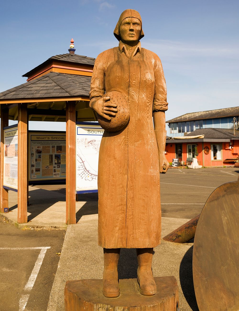 Oyster lady wooden carved statue in the Willapa River community of South Bend, Washington. Original image from Carol M.…