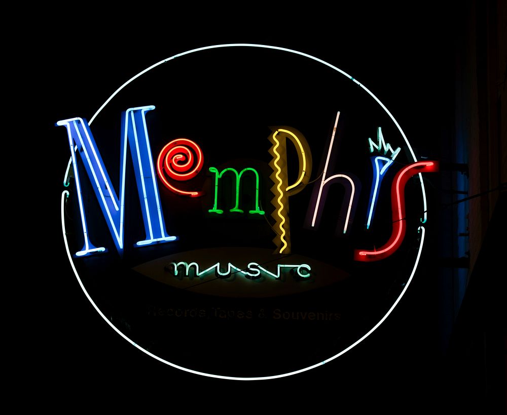 Memphis Music neon sign on Beale Street, Tennessee. Original image from Carol M. Highsmith&rsquo;s America, Library of…