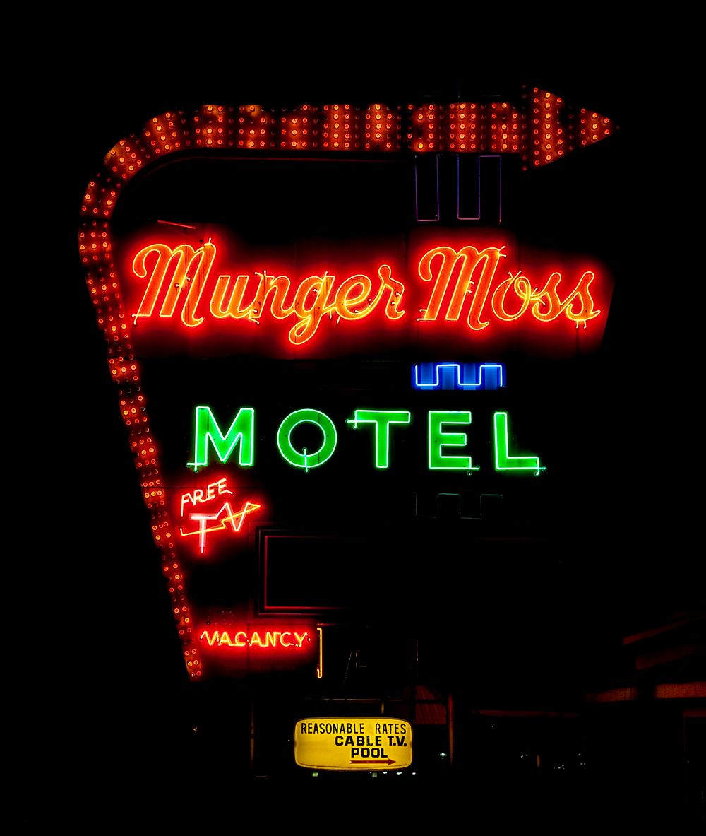 Munger Moss Motel neon sign in Lebanon, Missouri. Original image from Carol M. Highsmith&rsquo;s America, Library of…