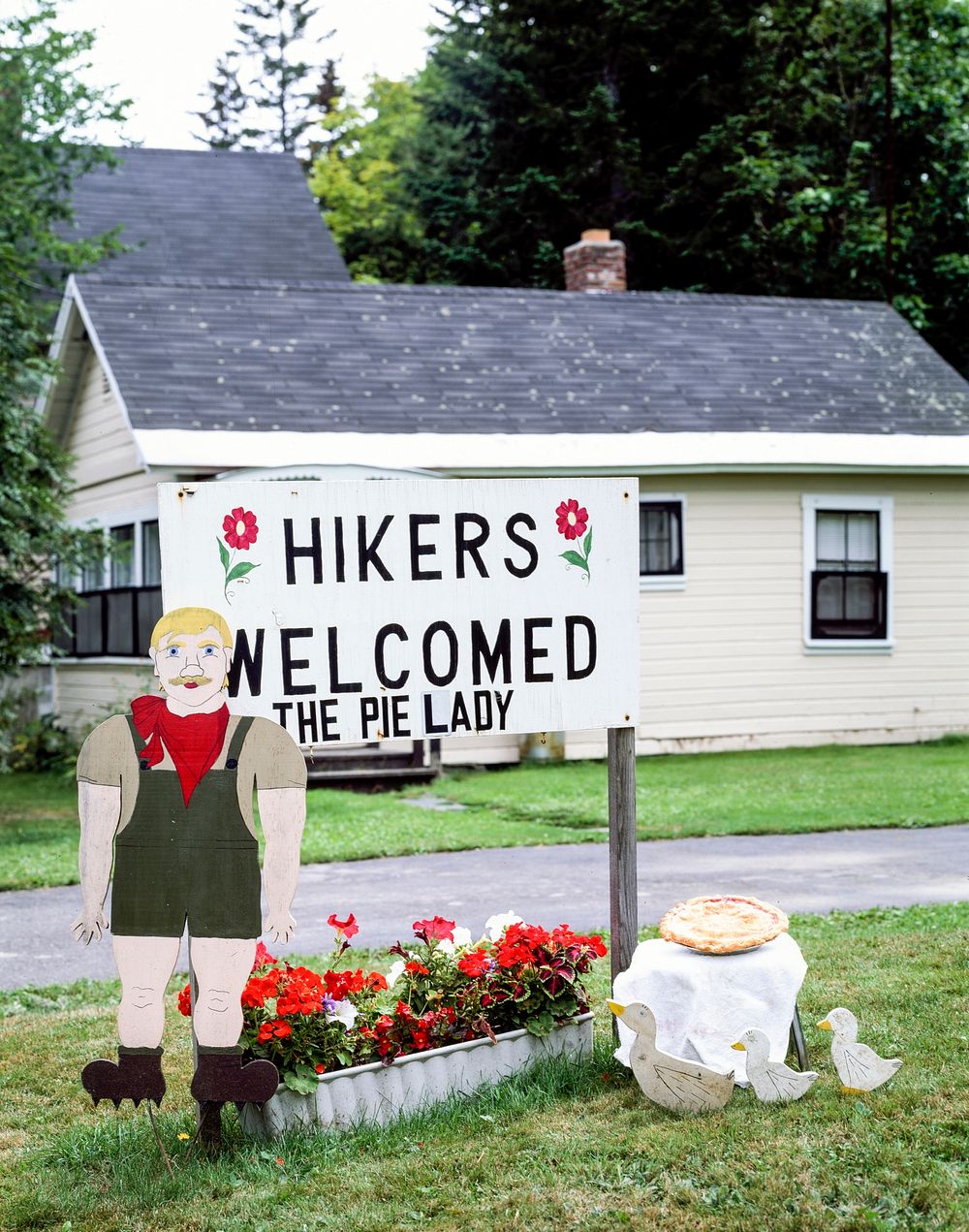 Hikers welcome sign at the pie lady shop in Maine. Original image from Carol M. Highsmith&rsquo;s America, Library of…