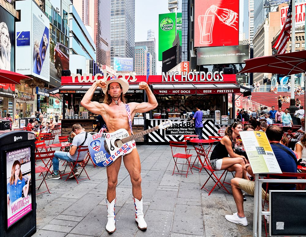 Naked Cowboy street performer in New York City, Original image from Carol M. Highsmith&rsquo;s America, Library of Congress…