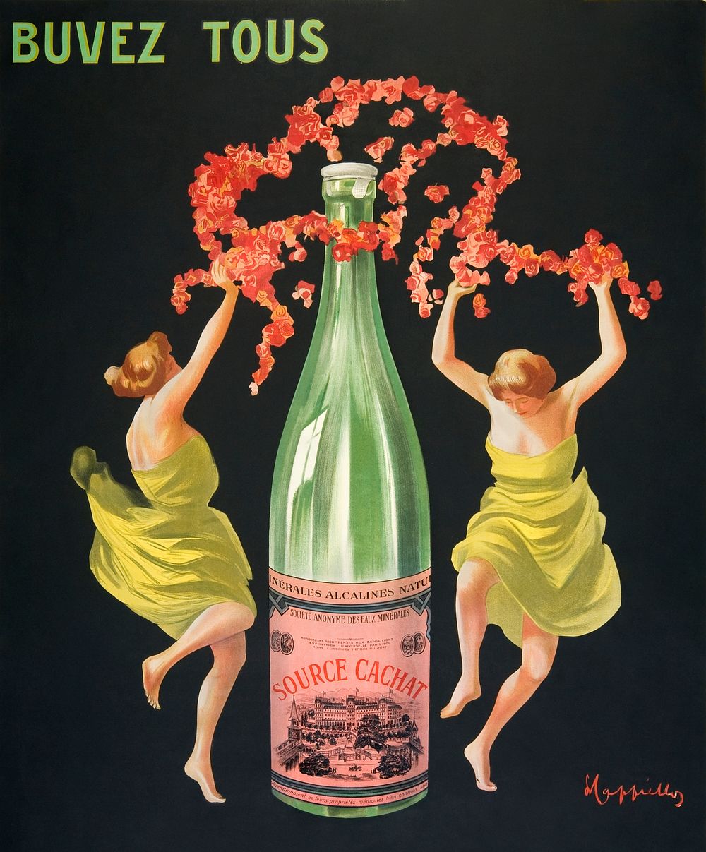 Drink all Evian-Cachat (ca.1912) print in high resolution by Leonetto Cappiello. Original from the Biblioth&egrave;que…