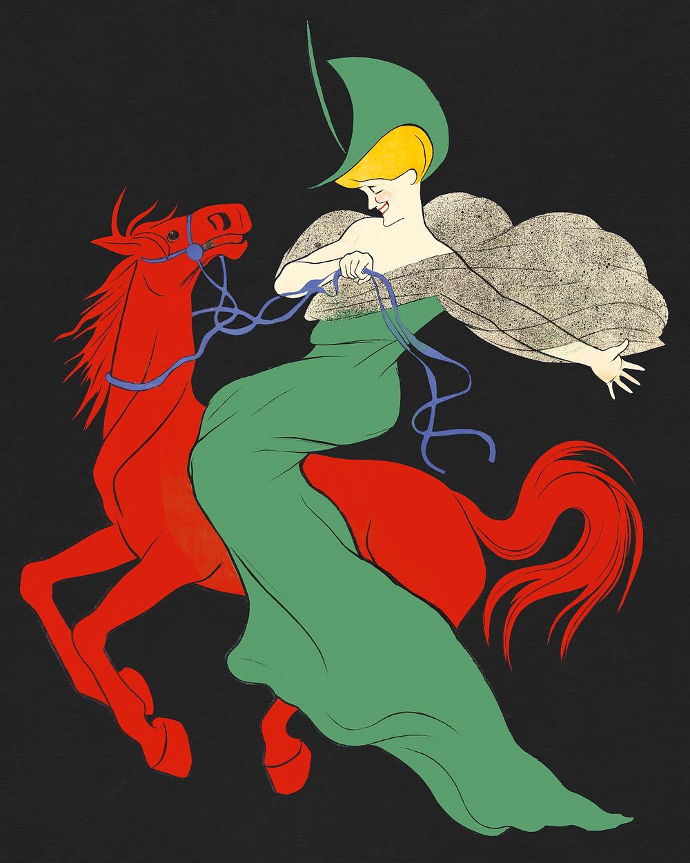 Woman galloping on a red horse, remixed from artworks by Leonetto Cappiello