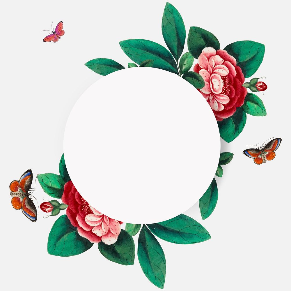 Chinese painting featuring flowers blank circle frame vector