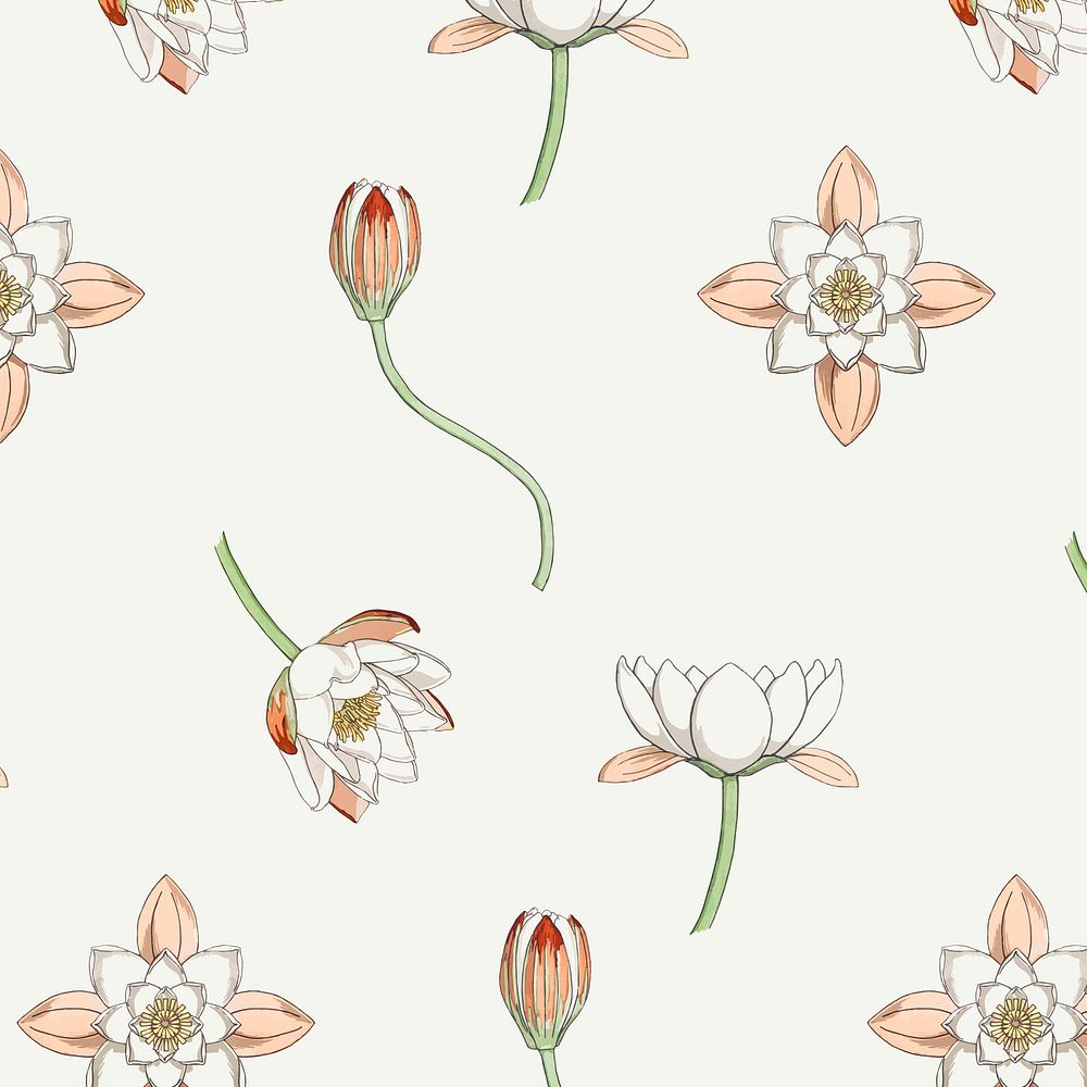 Vintage water lily flower pattern vector design resource