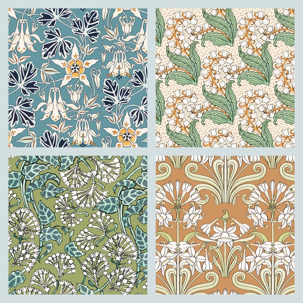 Art nouveau flower vector pattern collection design resource