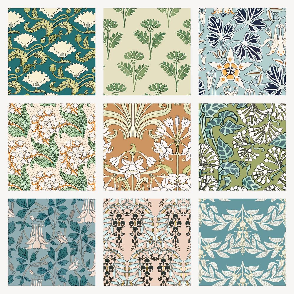 Art nouveau flower vector pattern collection design resource